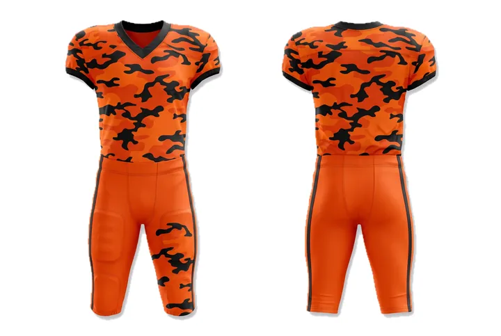 Ghost mannequin photograph of the Camo Solid custom jersey design, front and back views side by side
