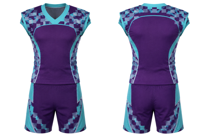 Front and back view of plum stepped chequer field with original spacing american football alternate or 7v7 uniform