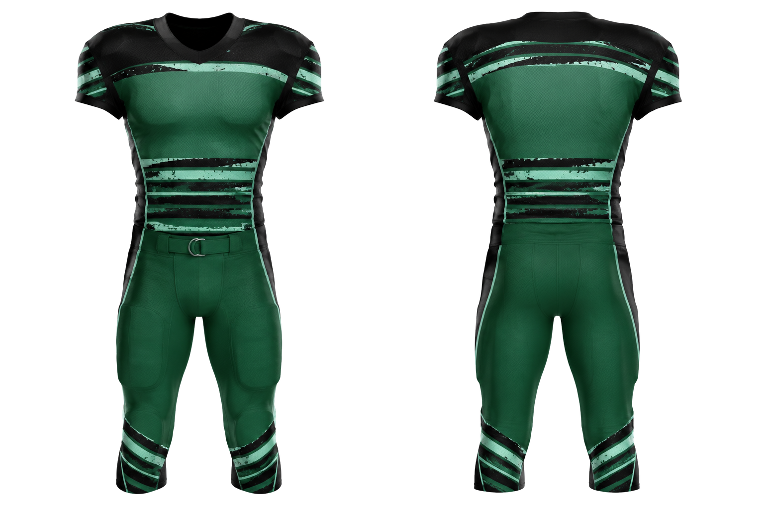 Emerald Broken Heritage Hoops American Football Padded Game Uniform combined front and back custom uniform design