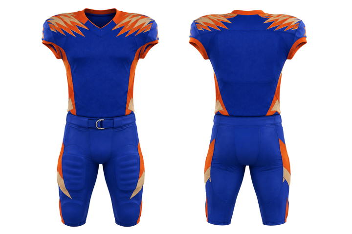 Front and back view of cobalt angular shoulder burst american football practice uniform