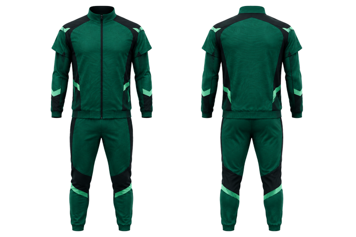 Front and back view of emerald low contrast ripple map american football sideline warm up set