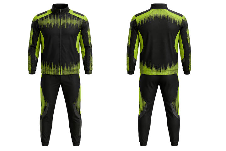Front and back view of black tonal soundwave rhythm american football sideline warm up set
