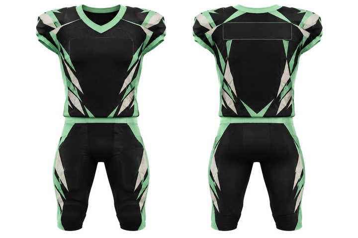 Front and back view of obsidian black fractured diamond field american football youth football uniform