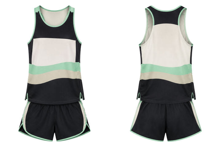 Front and back view of obsidian black layered horizon bands athletics race kit