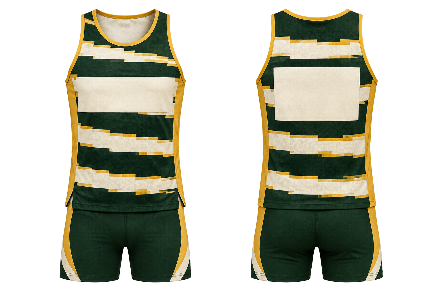 Forest Green Broken Heritage Hoops Athletics Relay Or Field Event Kit combined front and back custom uniform design