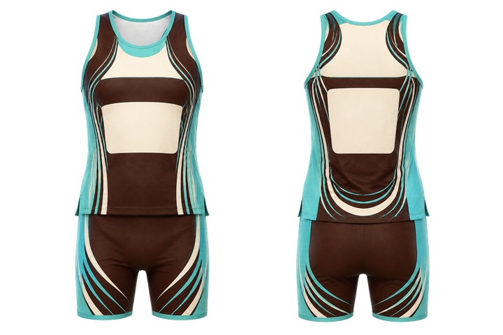 Front and back view of dark chocolate nested contour arcs athletics relay or field event kit
