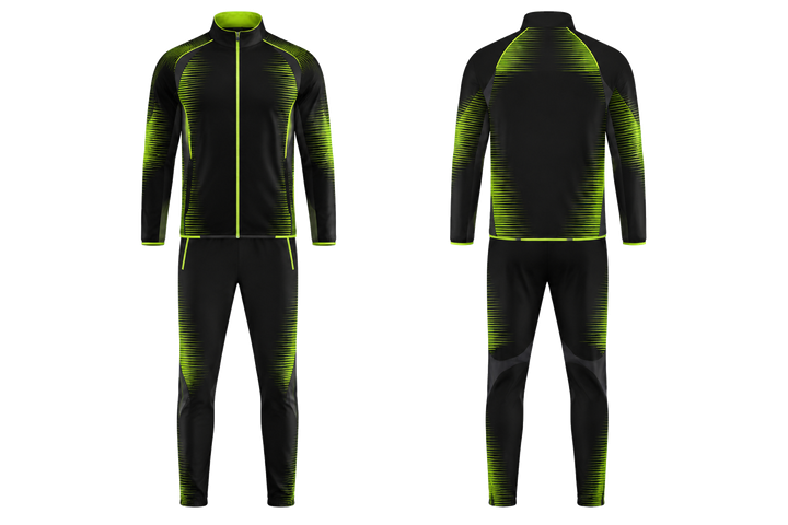 Front and back view of black compressed gradient illusion made only from flat bands athletics track warm up set