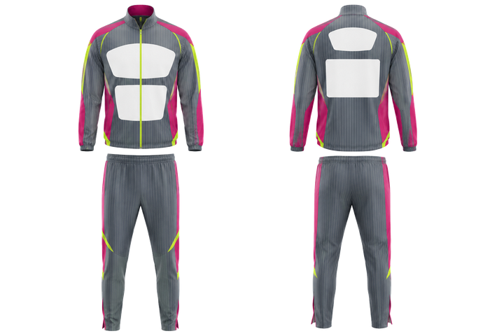 Front and back view of slate wide modern pinstripe field athletics track warm up set