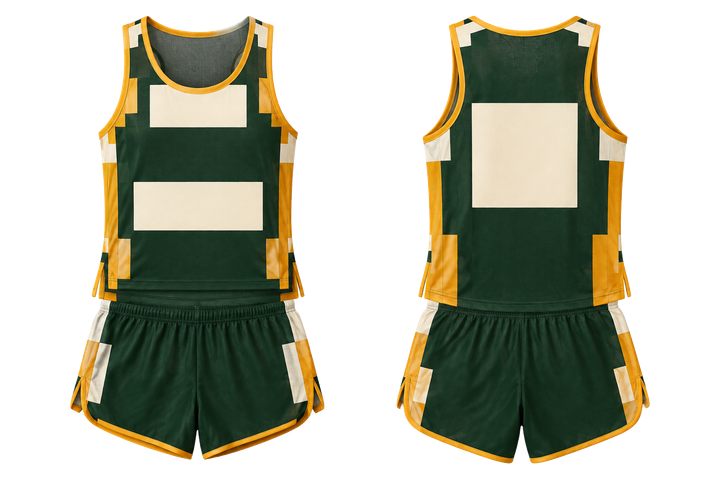 Front and back view of bottle green modular block mosaic athletics women's or youth race kit
