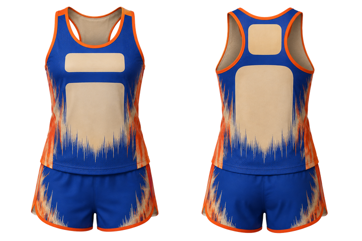 Front and back view of cobalt tonal soundwave rhythm athletics women's or youth race kit