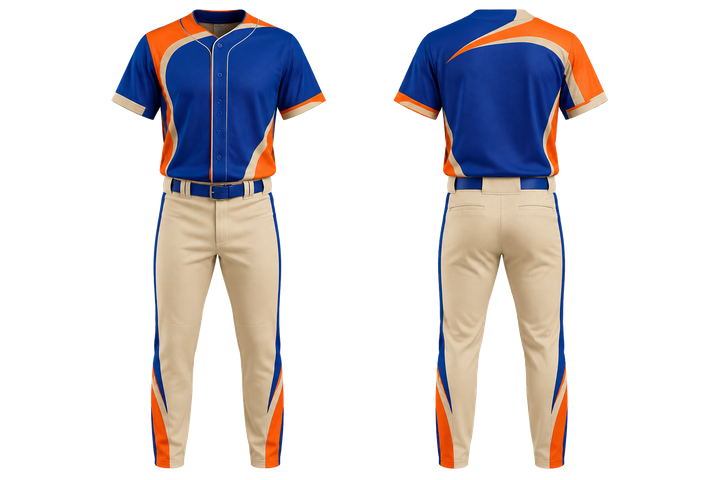 Front and back view of cobalt asymmetric speed panel sweep baseball game uniform
