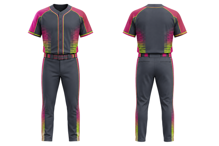 Front and back view of slate compressed gradient illusion made only from flat bands baseball game uniform