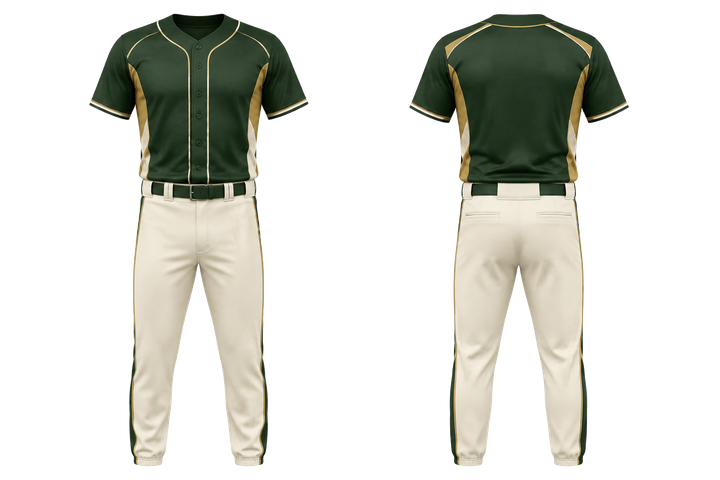 Front and back view of forest green low contrast ripple map baseball game uniform
