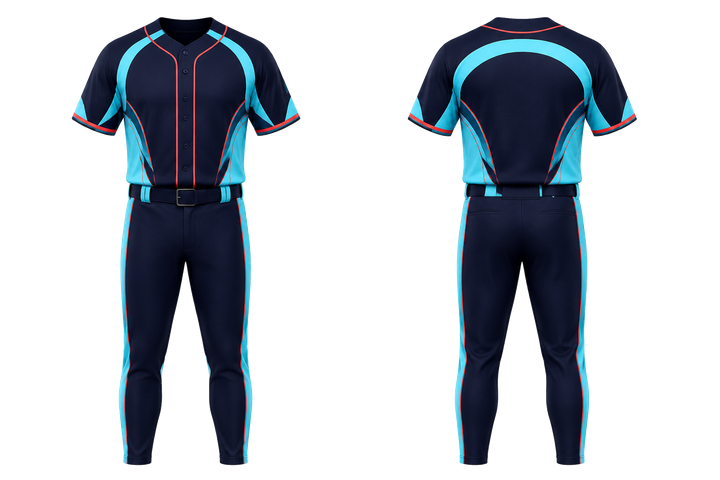 Front and back view of midnight navy nested contour arcs baseball game uniform