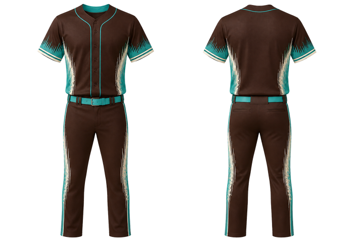Front and back view of dark chocolate tonal soundwave rhythm baseball game uniform