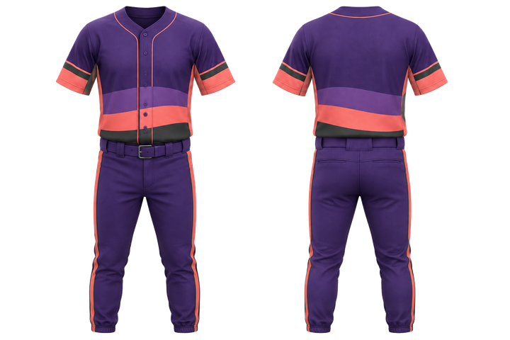Front and back view of purple layered horizon bands baseball youth or fitted diamond uniform