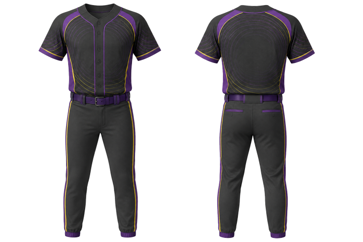 Front and back view of charcoal nested contour arcs baseball youth or fitted diamond uniform