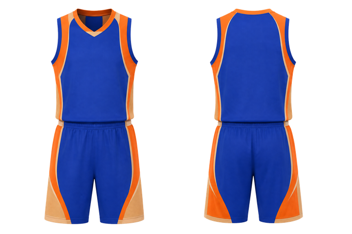 Front and back view of cobalt bold sleeve to side bridge basketball alternate competition uniform