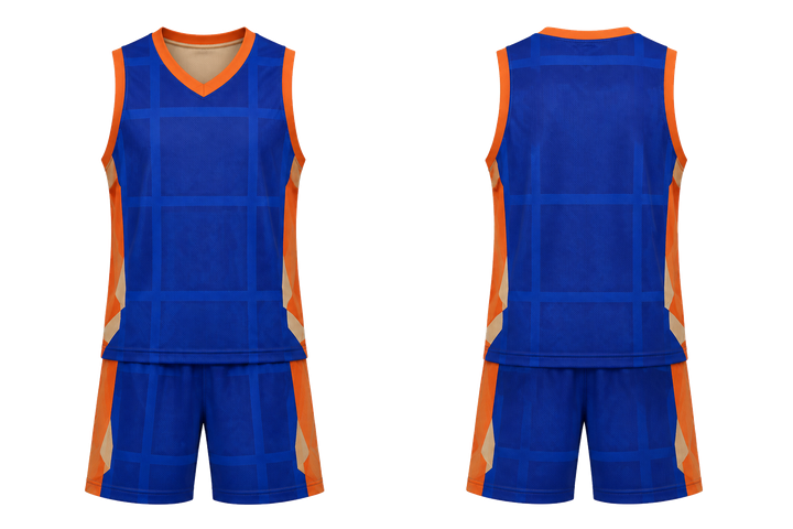 Front and back view of cobalt oversized tonal grid basketball practice set