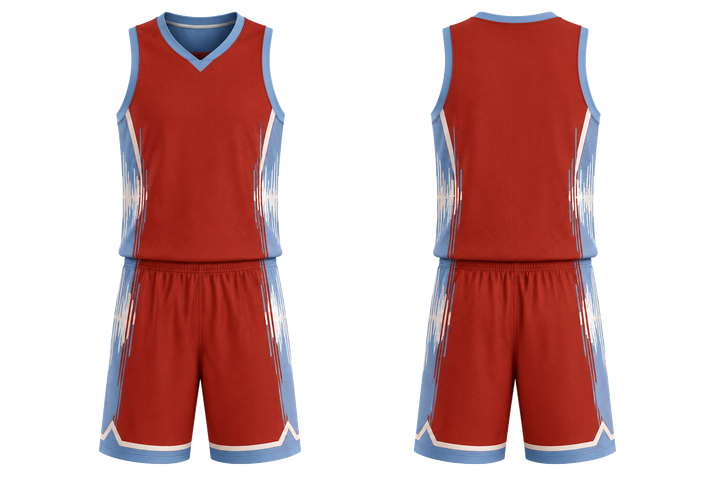 Front and back view of brick red tonal soundwave rhythm basketball practice set