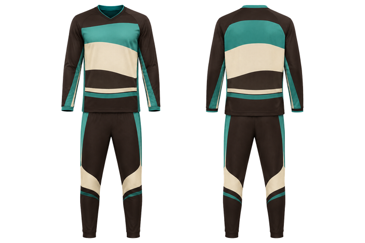 Front and back view of dark chocolate layered horizon bands basketball shooting warm up set