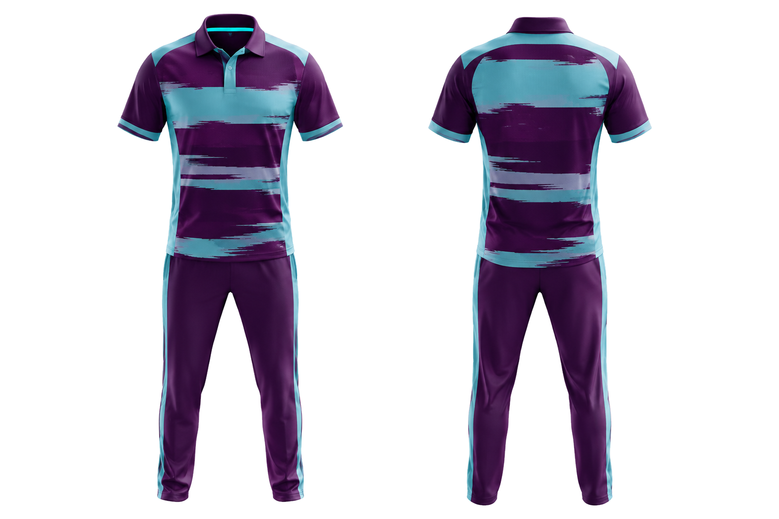 Plum Broken Heritage Hoops Cricket Cricket Training Kit combined front and back custom uniform design