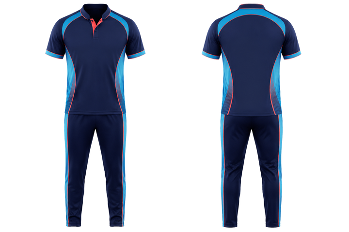 Front and back view of midnight navy curved body mapped side flow cricket cricket training kit