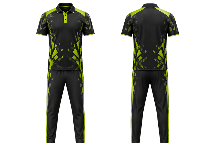 Front and back view of black fractured diamond field cricket cricket training kit
