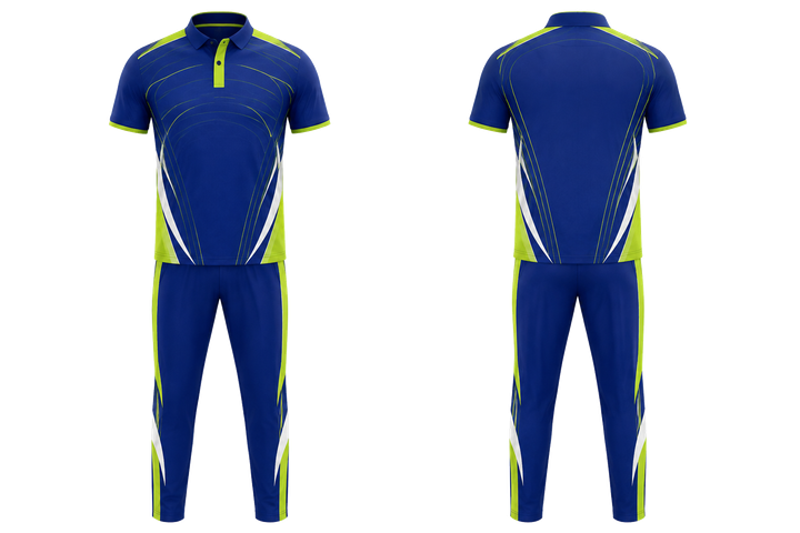 Front and back view of royal blue nested contour arcs cricket cricket training kit