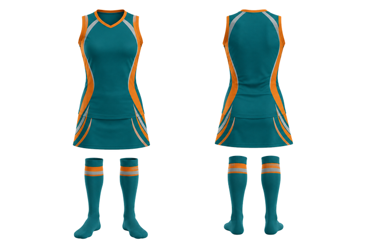 Front and back view of petrol teal nested contour arcs field hockey field match uniform