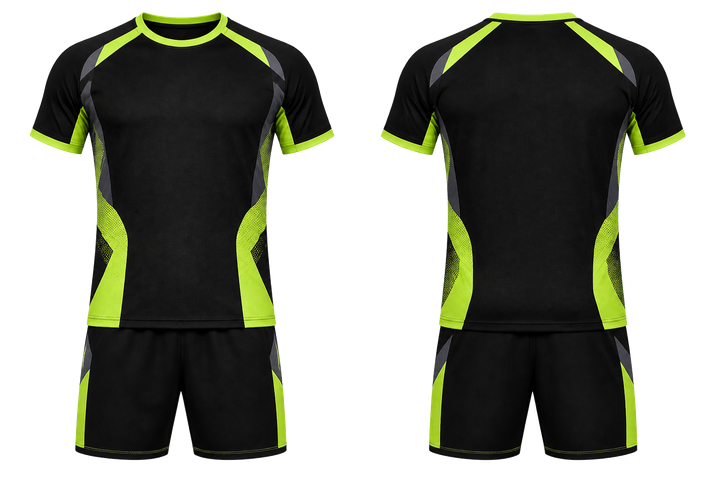 Front and back view of black modular block mosaic field hockey field training set