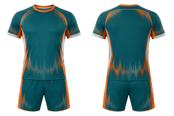 Front and back view of petrol teal tonal soundwave rhythm field hockey field training set