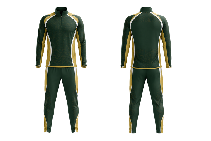 Front and back view of forest green contained topographic contour field field hockey field warm up set