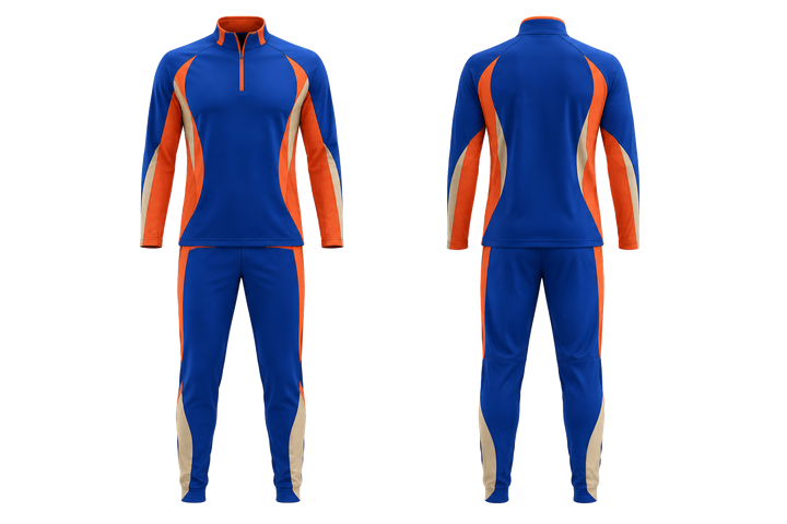Front and back view of cobalt curved body mapped side flow field hockey field warm up set