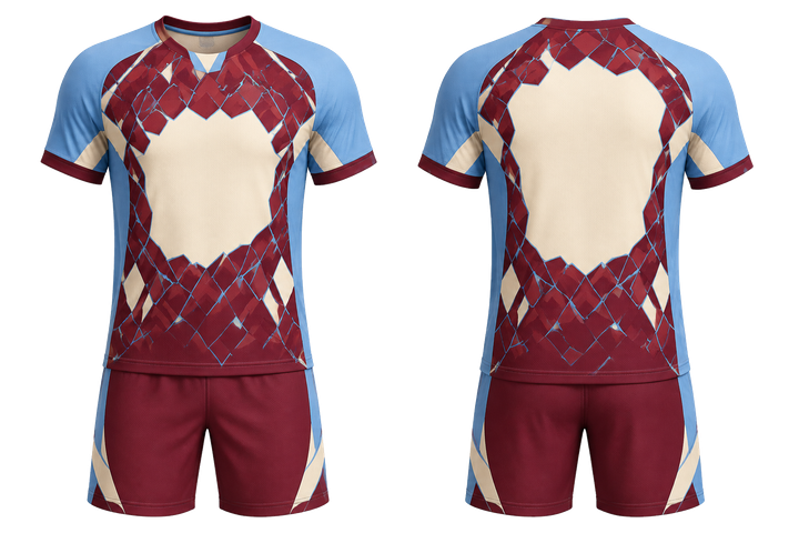 Front and back view of deep maroon fractured diamond field handball indoor match uniform