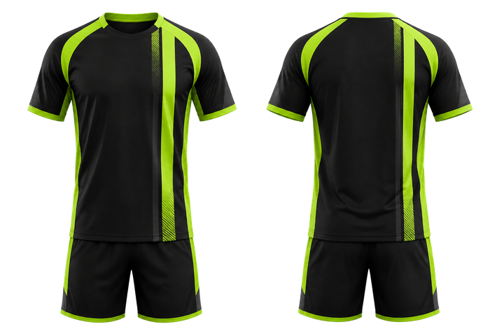 Front and back view of black offset vertical race stripe handball indoor match uniform