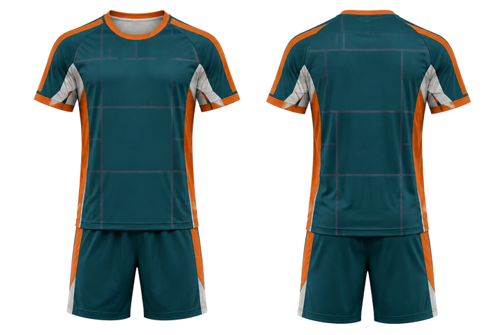 Front and back view of petrol teal oversized tonal grid handball indoor match uniform