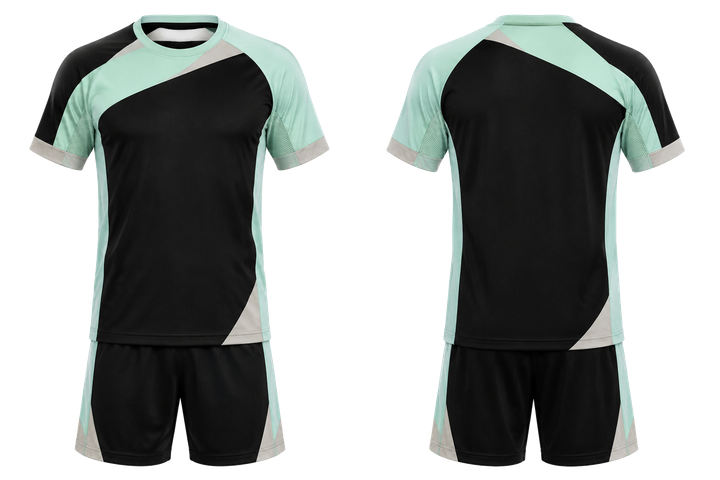 Front and back view of obsidian black split sash geometry handball indoor match uniform