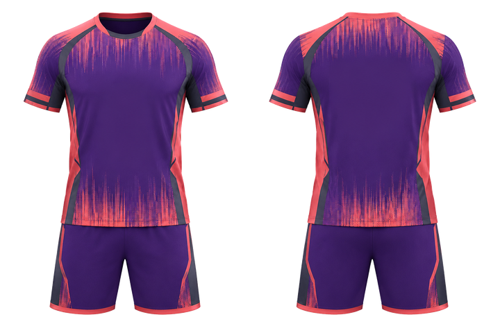 Front and back view of purple tonal soundwave rhythm handball indoor match uniform