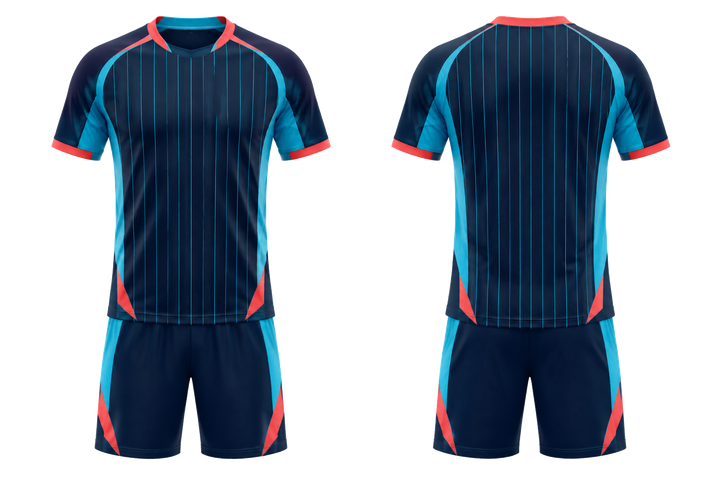 Front and back view of midnight navy wide modern pinstripe field handball indoor match uniform