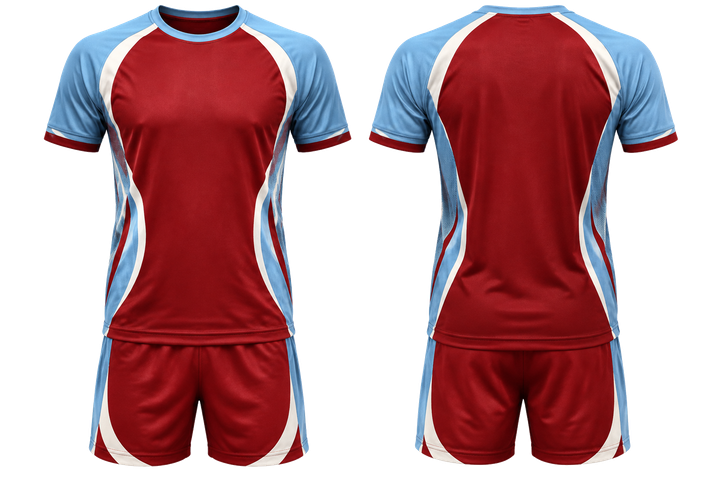 Front and back view of brick red curved body mapped side flow handball indoor training set