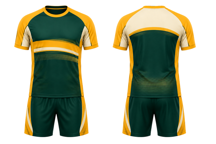 Front and back view of bottle green layered horizon bands handball indoor training set