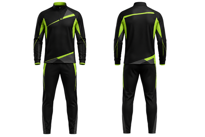 Front and back view of black diagonal court line architecture handball indoor warm up set