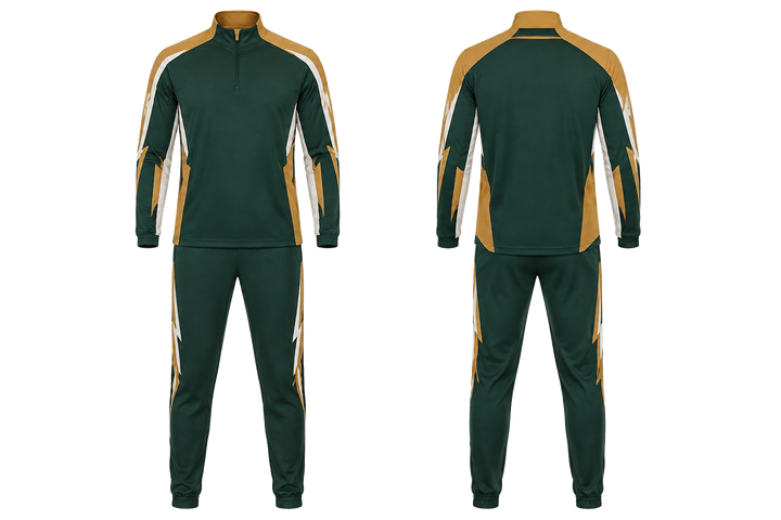 Front and back view of forest green negative space lightning channel handball indoor warm up set