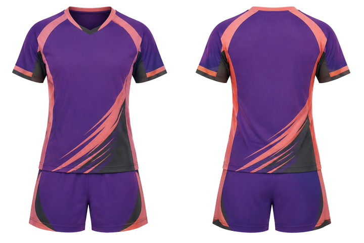Front and back view of purple asymmetric speed panel sweep handball women's or youth handball uniform