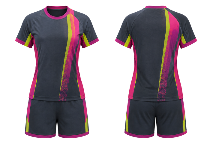 Front and back view of slate offset vertical race stripe handball women's or youth handball uniform