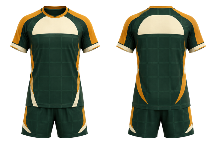 Front and back view of bottle green oversized tonal grid handball women's or youth handball uniform