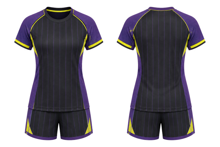 Front and back view of charcoal wide modern pinstripe field handball women's or youth handball uniform