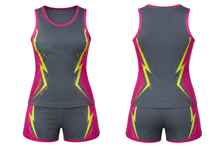 Front and back view of slate negative space lightning channel netball training set