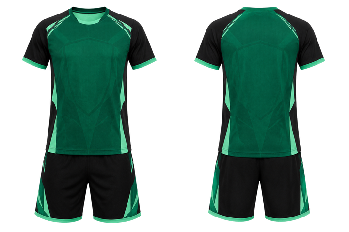 Front and back view of emerald faceted shield geometry racket sports alternate competition kit